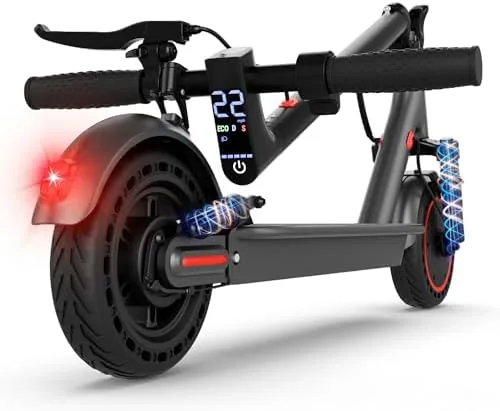 qlaway 10 adult electric scooter with dual shock absorbers 20mph 1000w peak motor 22 miles long range portable folding commuter escooter with dual braking smart applight gray