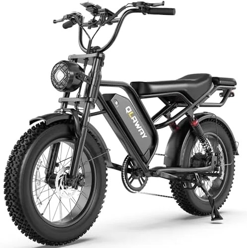 qlaway 20 fat tire electric motorcycle ebikes for adults 1500w peak electric dirt bike with full suspension 48v 18ah battery moped 40 70 miles range led headlightturn signals